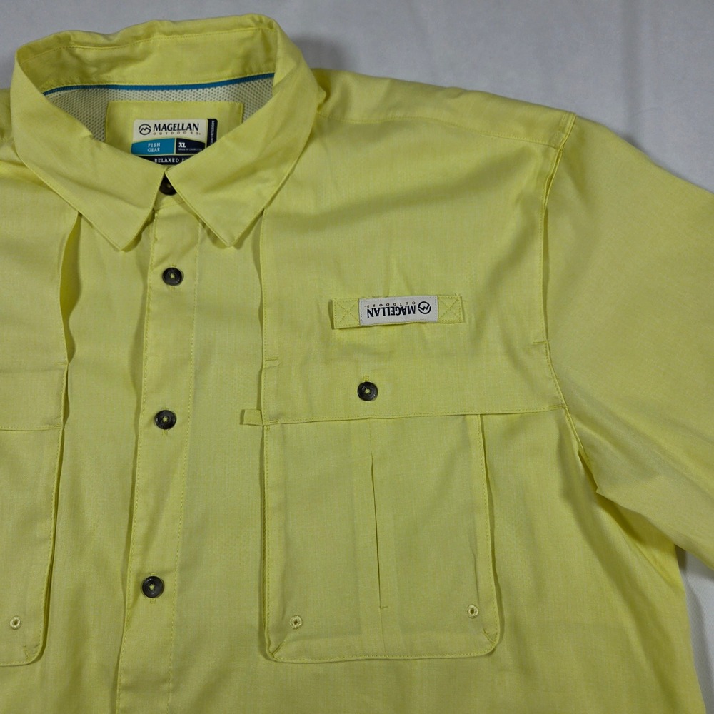Magellan Outdoor Fish Gear Mens XL Yellow Short Sleeve Fishing Shirt Relaxed Fit